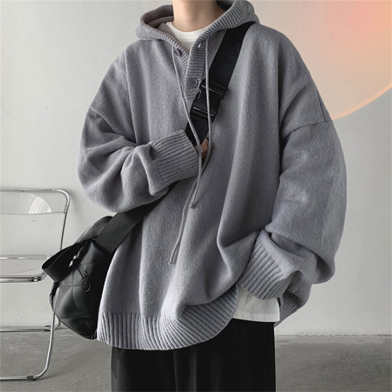 Men's Hooded Sweaters Spring Autumn Fashion Pullover Loose Solid Knitted Sweater Korean Tide Streetwear Men Knitwear Hoodies voguable