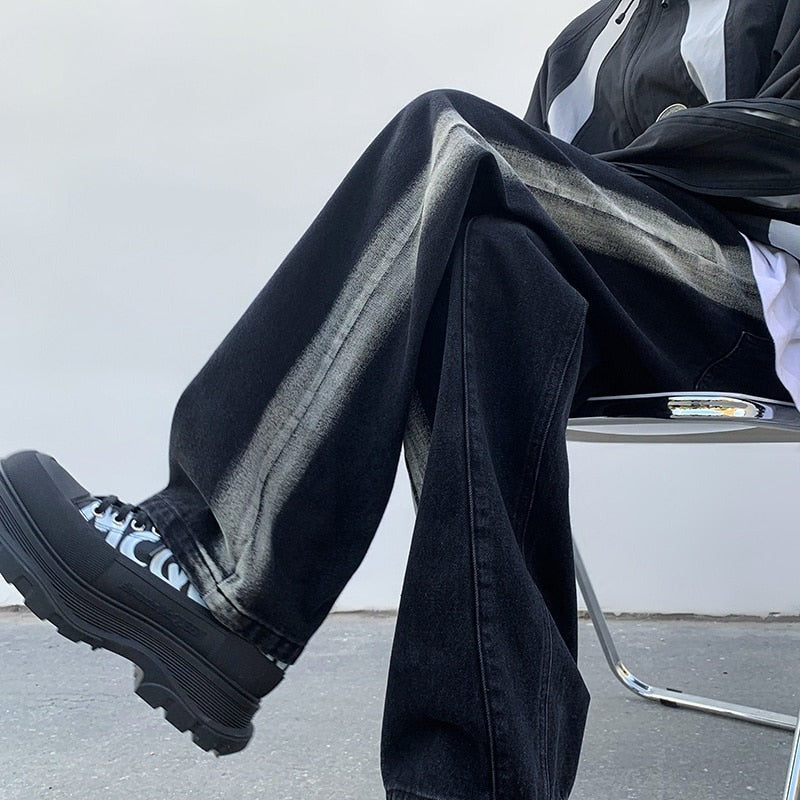 America Vintage High Street Men Jeans Fashion Design Oversized Straight Hip Hop Black Denim Pants Male Casual Trousers voguable