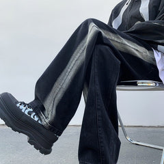 America Vintage High Street Men Jeans Fashion Design Oversized Straight Hip Hop Black Denim Pants Male Casual Trousers voguable