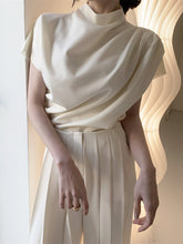 Women Summer Two Piece Set Korean Chic Stand Collar Top + High Waist Pleated Casual Pants Trousers Office Lady 2 Piece Suits voguable