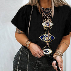 Voguable Women Casuald Loose T Shirt Streetwear Top Woman Tshirts Evil Eye Printing Short Sleeve Graphic Tee Shirts fashion 2021 voguable