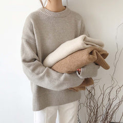 Voguable Cashmere Elegant Women Sweater Oversized Knitted Basic Pullovers O Neck Loose Soft Female Knitwear Jumper voguable
