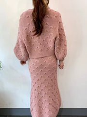 Chic Knitted Lantern Sleeve Cardigan Sweater Coat V-Neck Sleeveless Spaghetti Strap Sweater Dress 2 Piece Women Clothes Winter voguable