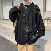 Ripped Sweaters Pullovers for Men Baggy High Street Retro Japanese Design Y2k Knitwear Harajuku Свитер Handsome Cool Teens Chic voguable