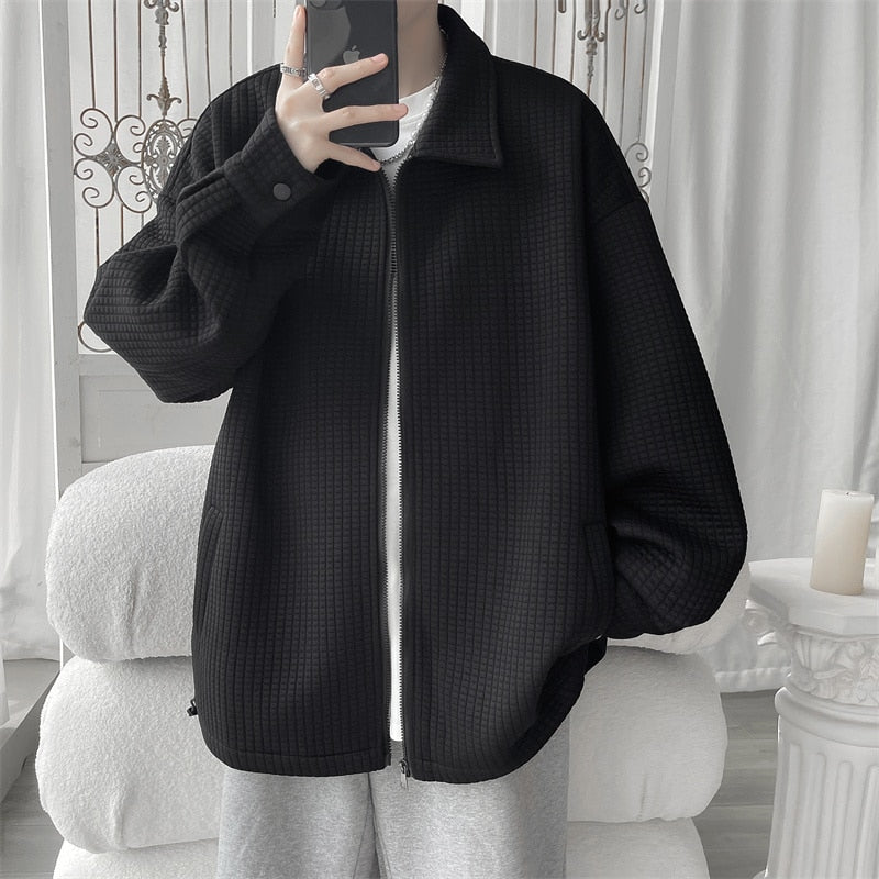 Spring New Men Solid Color Zipper Jackets Streetwear Casual Man Oversized Outerwear Coats Fashion Unisex Loose Clothing voguable