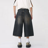 Korean Style Vintage Men's Jeans Summer Loose Male Wide Leg Knee Length Shorts New Washed Fashion Denim Trouser 9A8825 voguable