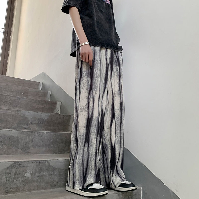 Pleated Pants Men's Fashion Retro Casual Pants Men Japanese Streetwear Loose Hip-hop Wide-leg Pants Mens Ice Silk Trousers M-3XL voguable