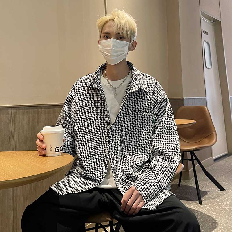 Plaid Shirts Men Long Sleeve Clothing Teens Black All-match Kpop Fashion Camisas Streetwear Leisure Soft Spring New Arrival voguable