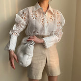 New Spring Long Sleeve White Blouse Women Sexy Hollow Out Floral Embroidery Female Shirt Tops Vintage Loose Casual Blouses voguable