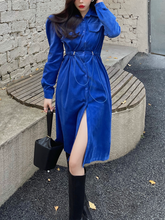 Spring Women Elegant Corduroy Long Sleeve Shirt Dress Female Buttons Turn-down Collar Draw String Vintage Vestdios Harajuku voguable