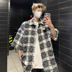 Shirts Men Plaid Vintage Summer Japanese Style Loose All-match Casual Handsome Streetwear Cool Fashion Teens Clothing Simple New voguable