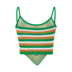 Y2k Women Knitted Camisole Fashion U-neck Striped Heart Backless Exposed Navel Vest Streetwear voguable