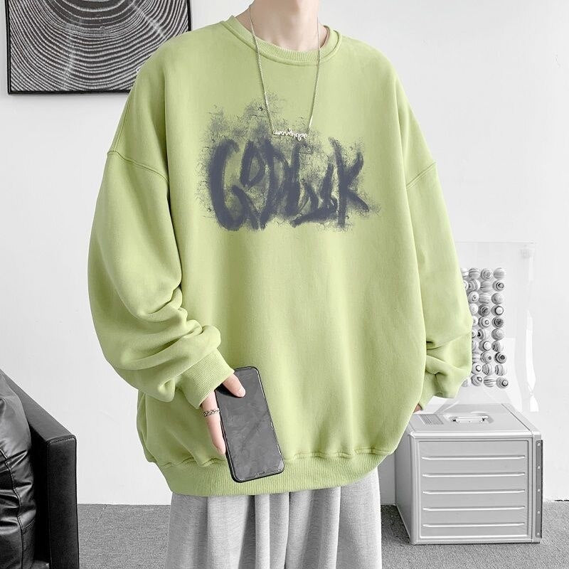 Korean Oversize Casual Men Sweatshirts y2k Letter Printed O Neck 5XL Unisex Hoodies Autumn Winter New Fashion Pullover voguable