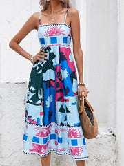 Square Collar Women Summer Loose Camisole Dress Off Shoulder Beach Female Casual Print Dress Patchwork Backless Streetwear Dress voguable