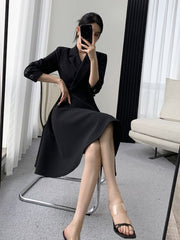 Elegant Bodycon Sexy Women's Dress Women Long Sleeve Split Up A-line Dresses Woman Robe Femme Ladies Vestidos Mujer Black voguable