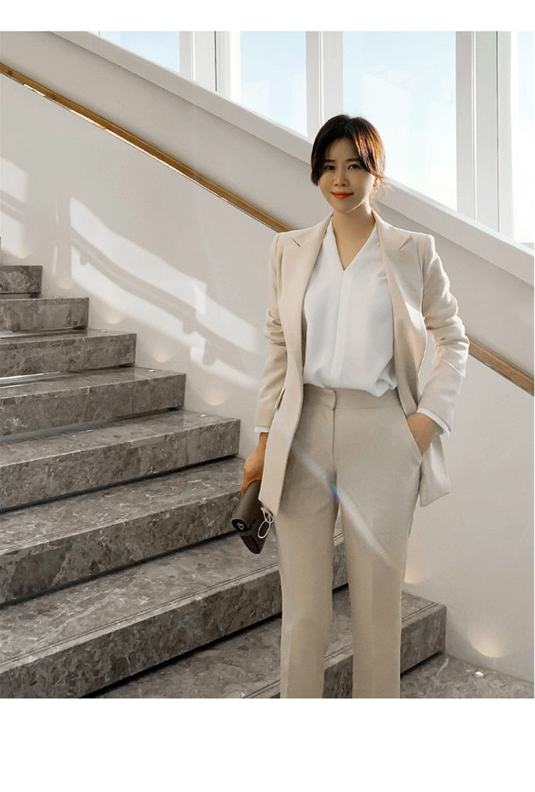 Women Spring Elegant Blazer Pantsuit Casual Jacket Pencil Pants 2 Piece Set Female Slim Fashion Korean Business Work Clothes voguable