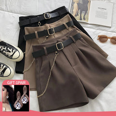 voguable 2022 New Summer Women's Shorts Button Solid Color Pocket Casual High Waist Suit Shorts Casual Thin Women Clothing + Send Belt voguable