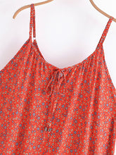 Vintage Chic Women Red Floral Print Sleeveless Spaghetti Strap Beach Bohemian Dresses Ladies Summer Boho Midi Dress Robe voguable