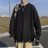 Sweater Pullovers Men Crewneck Asymmetrical Hip Hop Ripped Clothes Cool Streetwear Retro Casual Fashion Knitting Personality Ins voguable