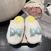 Winter Woman Slipper Low Butterfly-Knot Room Shoes Flock Platform Shallow Slides Fashion Pantofle Massage Rubber Luxury voguable