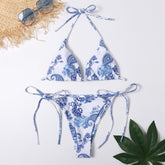 Bikini 2022 Woman Sexy Bikini Split Double Sided Printed Swimsuit Lace Up Strap Bikini Suit Summer Beach Bikini Swimwear voguable