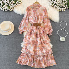 Vintage Summer Long Dress for Women Tierred Long Sleeve Indie Folk Printed Vestidos Female Folds Boho Luxury Party Robe New In voguable