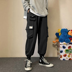 Voguable Men Fashion Hip Hop Cargo Pants Trend Hot Punk Style Mens Clothing Black Grey Harem Pants Multiple Bigger Pockets Decoration voguable