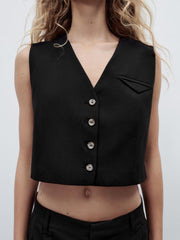 Voguable  spring new women's clothing Versatile casual V-neck sleeveless strappy vest and high-waisted suit wide-leg pants voguable