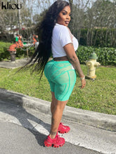 Kliou Mesh See Through Short Pants For Women Sexy Solid Body-shaping Midnight Style Streak Trousers Seductive Female Attirewear voguable