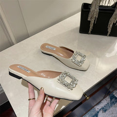 Shoes Slippers Flat Mules For Women Slides Jelly Flip Flops Lady Loafers Fashion Low Cover Toe Glitter Girl Soft Luxury Fab voguable