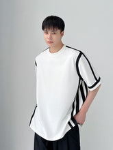 Contact Color Line Design Men's T-shirt Versatile Popular Round Neck Short Sleeve Male Tops New Fashion Temperament voguable