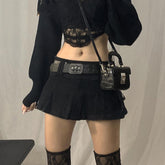 ALLNeon Pastel Goth Low Waist Black Micro Skirts Y2K Streetwear Pockets Patchwork A-line Skirt E-girl Aesthetics Outfits Zipper voguable