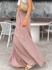 Summer Wide Leg Elastic Waist Long Pants Trouser Pockets Fashion Casual Women Pantalones Spring New Pants voguable