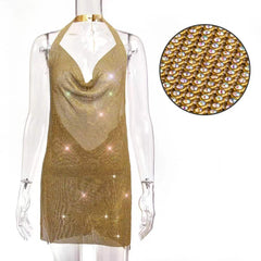 Women Backless Pink Sexy Dress Halter Night Club Glitter Sequin Birthday Dress Christmas Rhinestone Mini Party Dresses Vestidos voguable