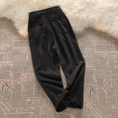 Women Black Straight Jeans Female High Waist Slim Lace Up Denim Pants Hot Girl Casual Wide Leg Dark Gray Vintage Trousers voguable