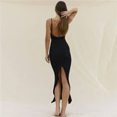 Voguable Backless Suspender Beach Dress Elegant Party Women Sleeveless V-Neck Cutout Bodycon Mini Sundress Sexy Split Wrap Dress voguable