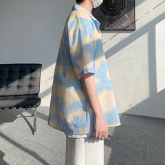 Summer Short Sleeve Shirt Men Fashion Casual Print Cloud Shirt Men Streetwear Loose Ice Silk Shirts Mens Hawaiian Shirt M-3XL voguable