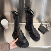 Women's Mid Calf Boots Female Shoes Zipper Boots-Women Luxury Designer Round Toe Clogs Platform Ladies Autumn Med Rubber Leathe voguable