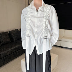 Spring Dark Style Personalized Men's Shirt Long Sleeve Drawstring Decoration Shirts New Fashion Solid Color Top 9A7215 voguable