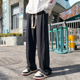 Summer New Drape Wave Striped Casual Pants Men's Loose American Oversized Wide Leg Pant Male Elastic Waist Street Sweatpant voguable