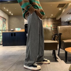 Casual Pants Men Corduroy High Street Fashion All-match Loose Wide Leg Trousers Baggy Drawstring Solid Simple Clothing Popular voguable