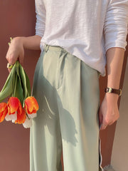 Spring Summer Women's Pants Casual Loose Black Straight High Waist Korean Silk Satin Wide Leg Trousers Female Fashion Pantalon voguable