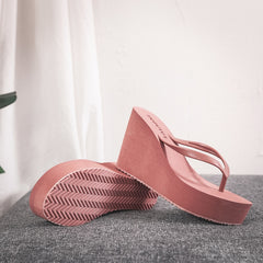 Voguable 2022 High-heeled Shoes Lady House Slippers Platform Slides Low on A Wedge Rubber Flip Flops Summer New Clogs Woman Candy Colors voguable
