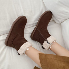 Winter Boots With Fur Brand Women's Shoes Flat Heel Australia Zipper Boots-Women Round Toe Plush Fashion Rubber Ladies Snow voguable