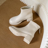 Shoes Back Zip Winter Boots Lady Zipper Boots-Women Ankle Med Rock Autumn Rome PU Hoof Heels Basic Solid Square Toe PVC voguable