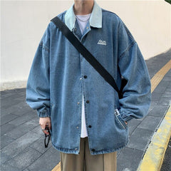 Voguable Korean Fashion Harajuku Denim Jacket Men Oversized Handsome Trend Fried Street Jacket Autumn Loose Wild Coat Streetwear voguable
