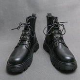 British Ankle Boots Men Shoes Fashion Black PU Personality Double Buckle Zipper Lace Thick Bottom Classic Casual Street CP361 voguable