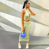 Two Piece Matching Sets Women Fashion Crop Tank Tops Long Skirts Outfit Summer Clothes Wholesale Items For Business voguable