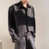 Personalized Lace-up Design Korean Style Men's Solid Colour Shirt 2023 New Concealed Button Lapel Fashionable Casual Tops voguable