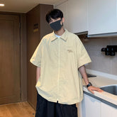 Shirt Men's Korean Fashion Short Sleeve Letter Embroidery Trend High Street Coat Male Summer New INS Loose Tops Shirt Streetwear voguable